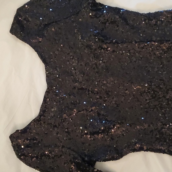 Lulu's Black Classic Sequin 3/4 Long  Sleeves Bodycon Cocktail Mini Dress - Picture 3 of 7